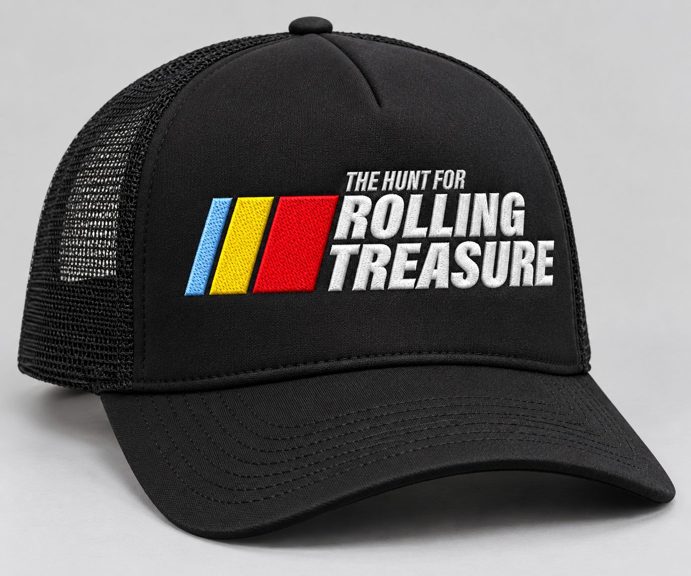 Black Rolling Treasure embroidered racing stripe cap